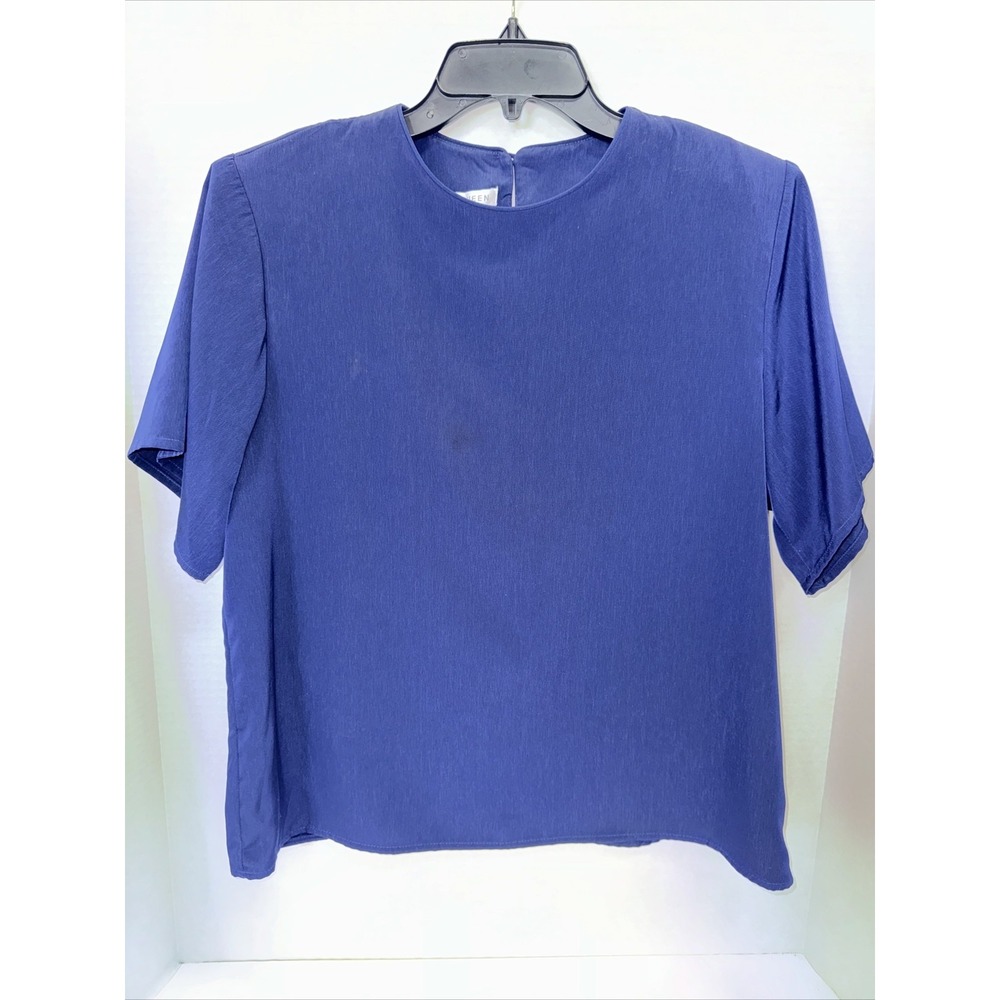 Jack Mulqueen Shirt Women's Size Large Navy Blue Short Sleeve Blouse